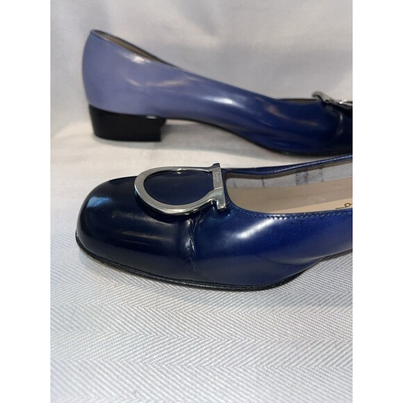 Salvatore Ferragamo Blue Ombré Leather Loafer Silver Signature Logo Women 7 B - Picture 12 of 16